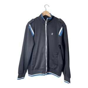 Marc Ecko Track Jacket Black Sz Large Mens Full Zip Retro Striped Sleeve Detail